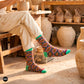 Rangoli crew socks at pottery workshop — Indian ethnic diamond design with mint cuff — Dynamocks India