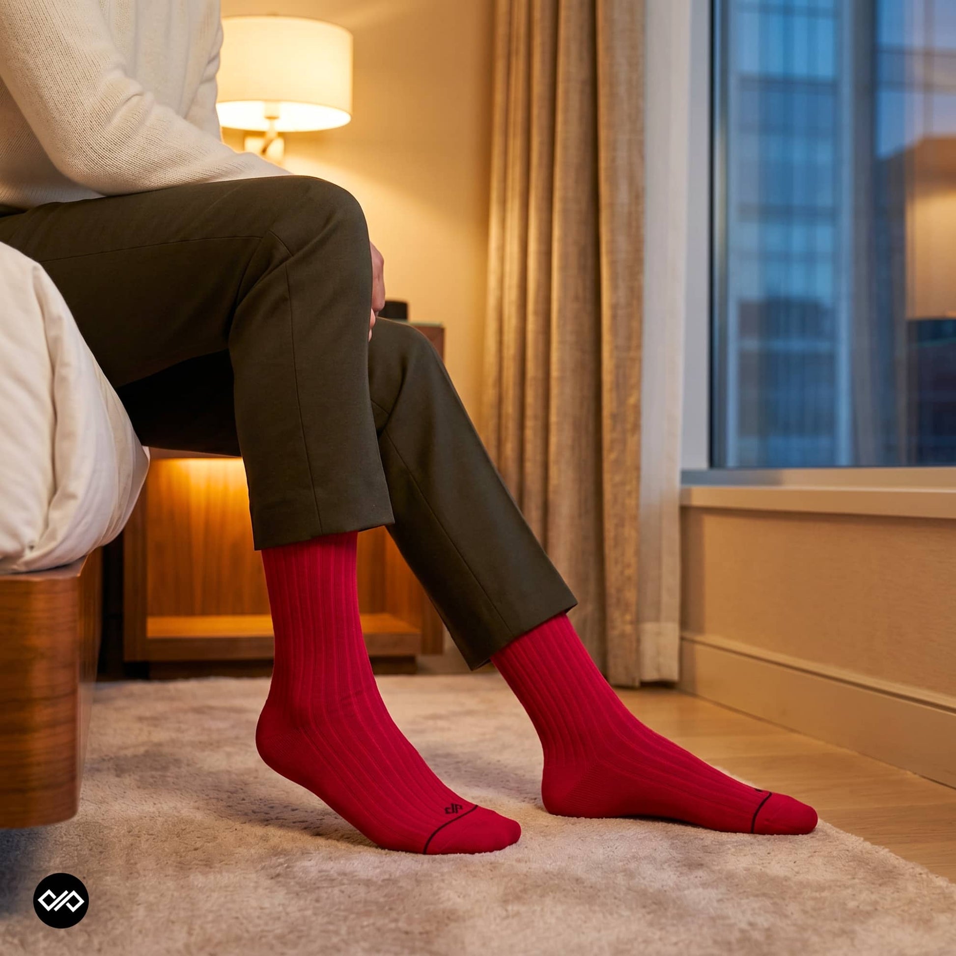 Dynamocks Red crew length socks for men and women.