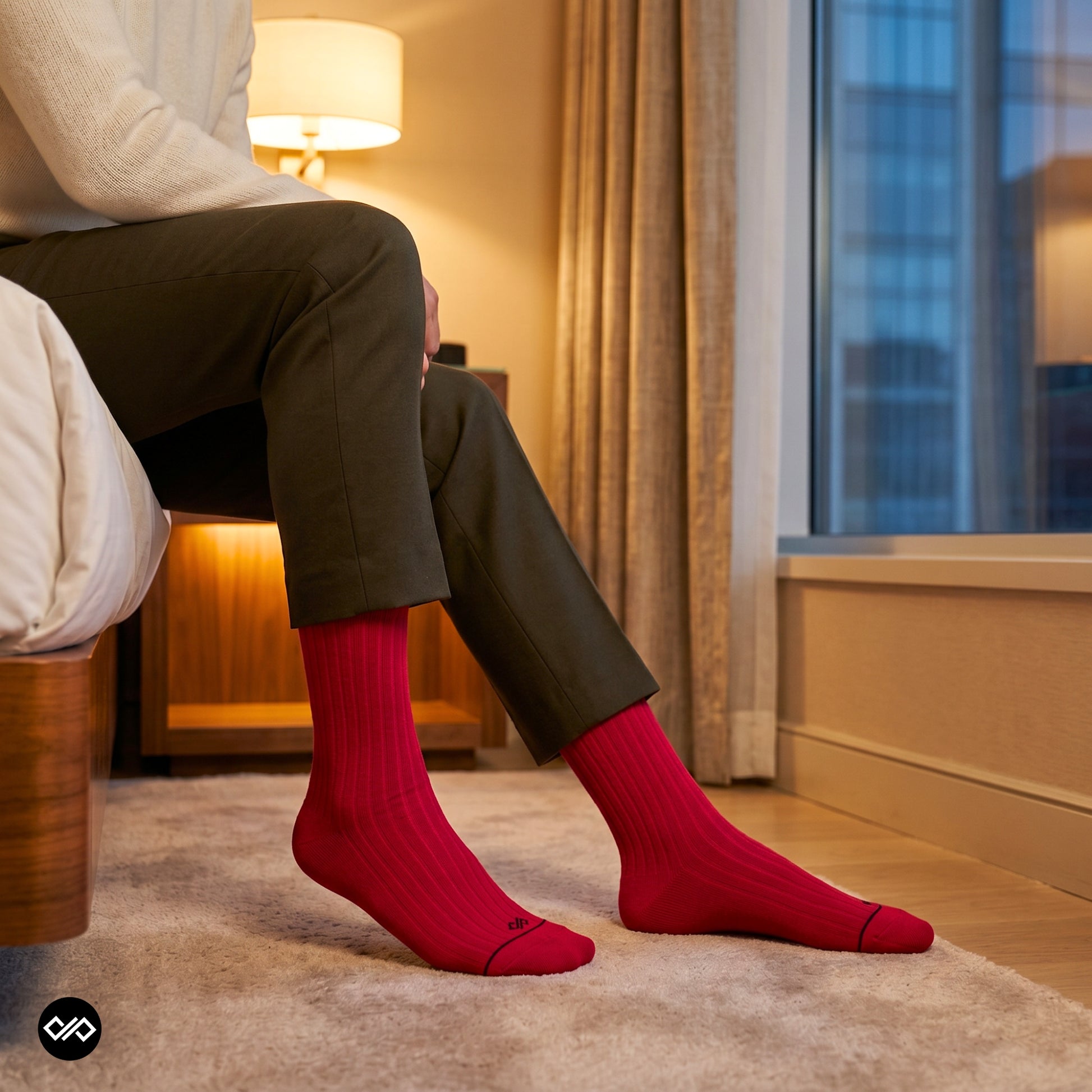 Dynamocks Red crew length socks for men and women.