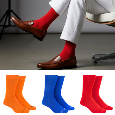 Bamboo Crew Socks 3-Pack | Orange, Blue & Red | Dynamocks