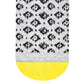 Rogue crew socks pattern close-up showing black folk motif on heathered grey base with yellow toe — Dynamocks
