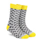 Rogue grey, black and yellow folk-pattern crew socks pair standing front view — Dynamocks