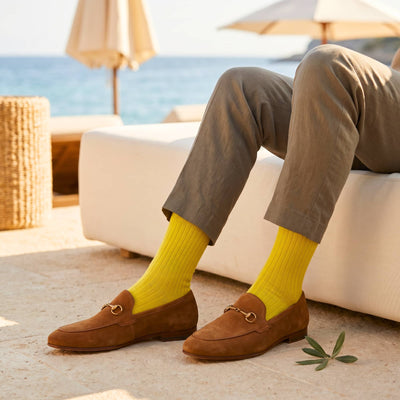 Solid Gold Cotton Crew Socks for Men & Women | Dynamocks