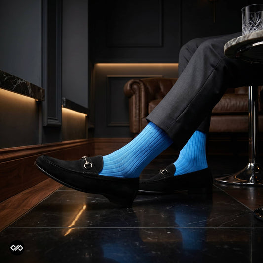 Dynamocks Blue Solid Crew Socks for men and women.