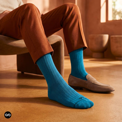 Teal Blue Cotton Crew Socks for Men & Women | Dynamocks
