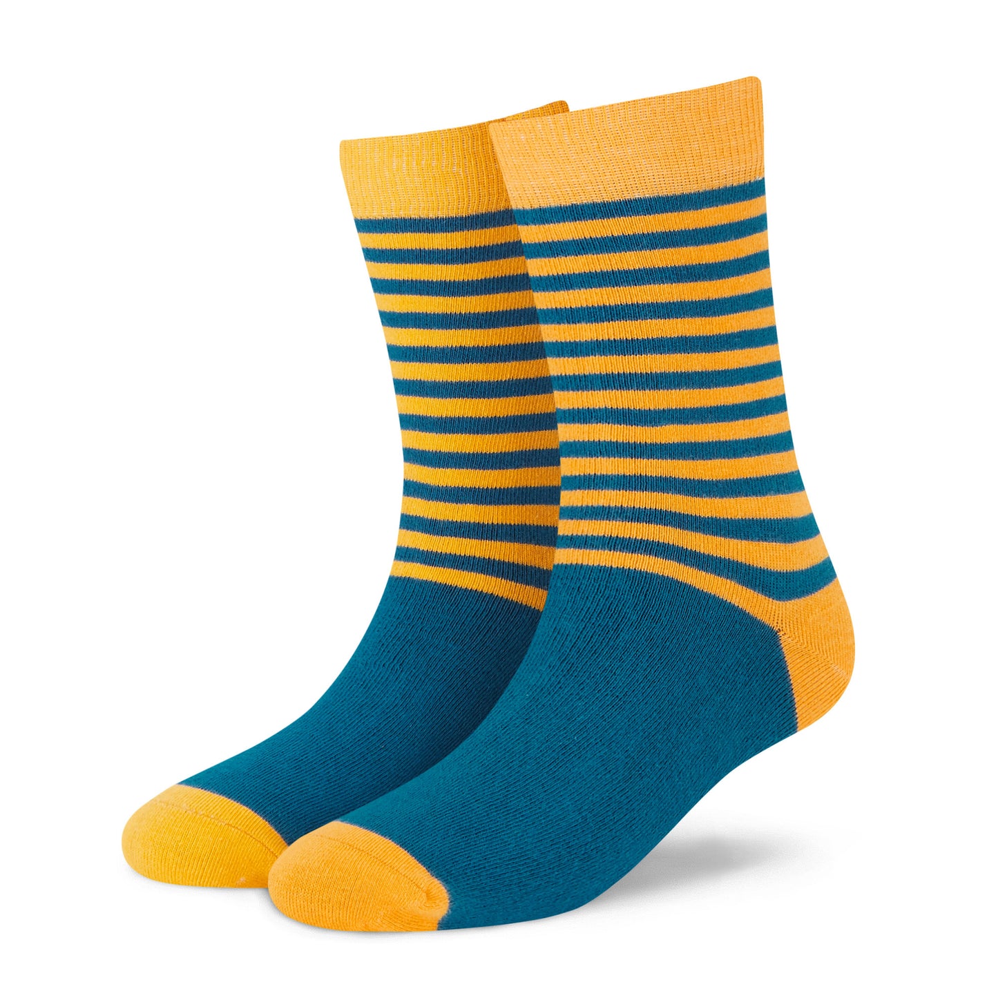 Dynamocks Stripes DUO Mango and Teal Green crew length socks - Left Angle