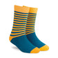 Dynamocks Stripes DUO Mango and Teal Green crew length socks - Right Angle