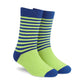 Dynamocks Stripes DUO Neon Green and Royal Blue crew length socks - Right Angle