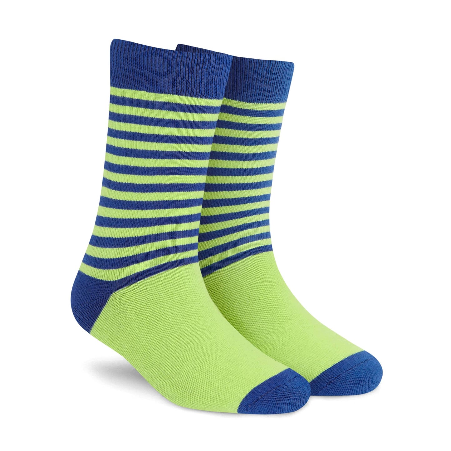 Dynamocks Stripes DUO Neon Green and Royal Blue crew length socks - Right Angle