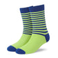 Dynamocks Stripes DUO Neon Green and Royal Blue crew length socks - Left Angle
