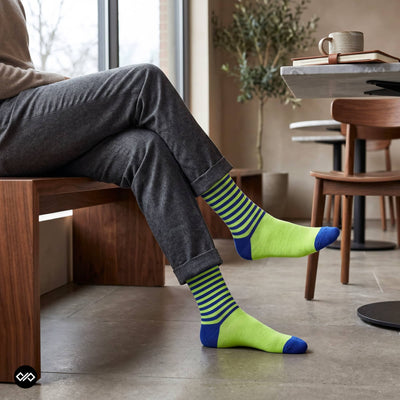 Neon Green & Blue Striped Crew Socks for Men | Dynamocks