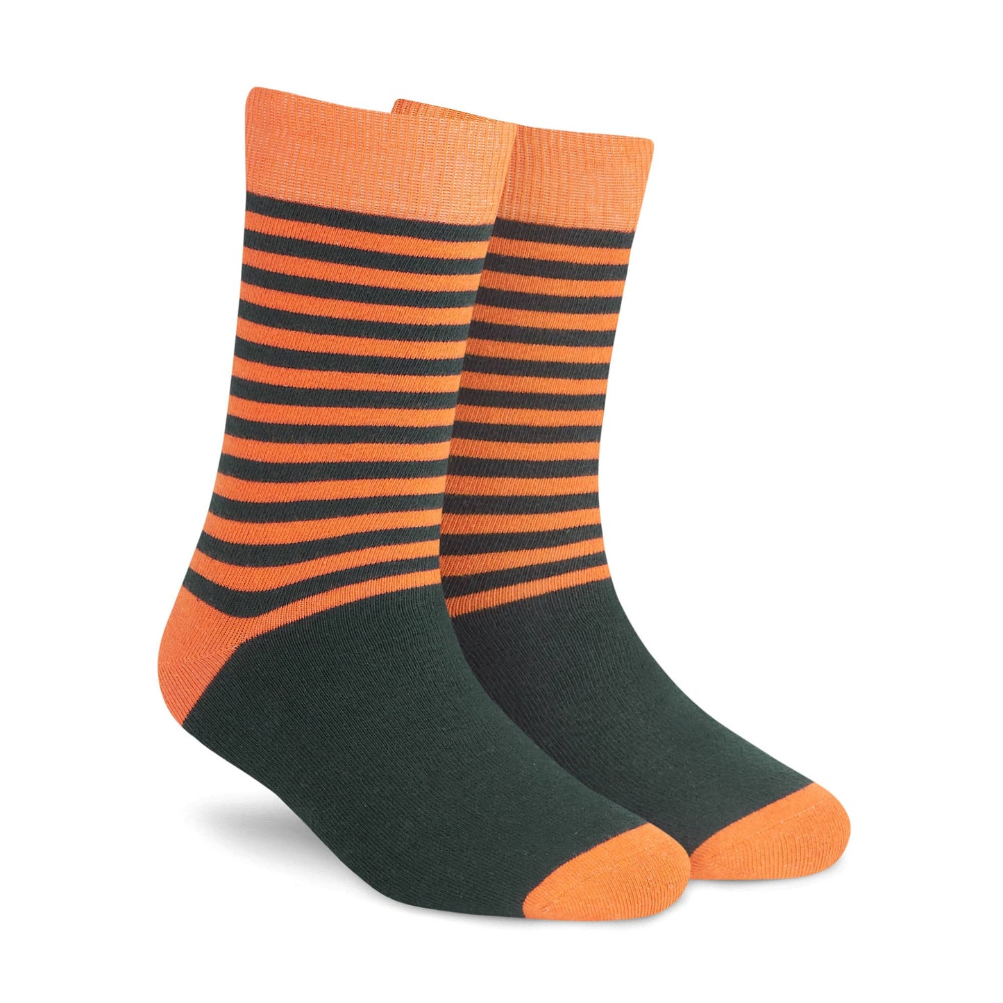 Dynamocks Stripes DUO Orange and Olive crew length socks - Right Angle