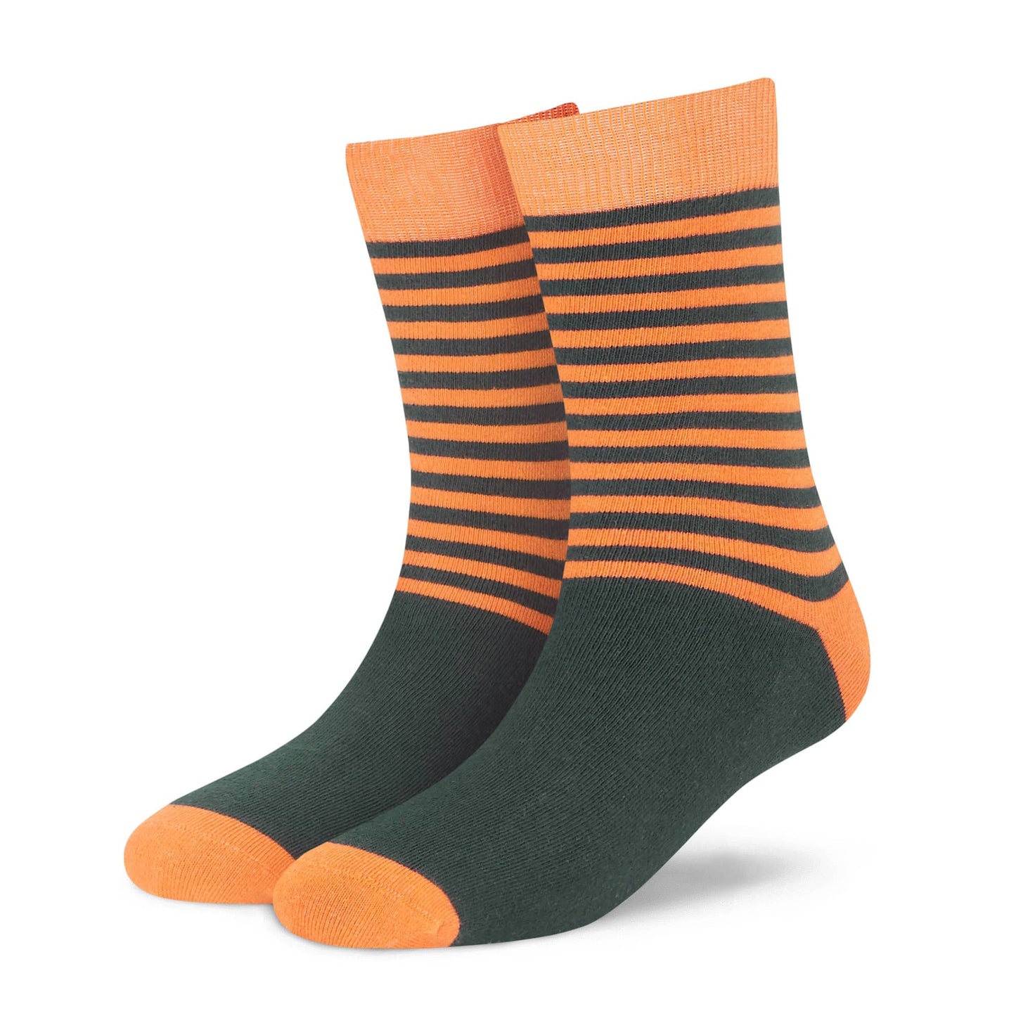 Dynamocks Stripes DUO Orange and Olive crew length socks - Left Angle