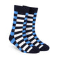 Sublime blue striped crew socks flat lay — navy, royal blue and white design — Dynamocks