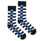 Sublime blue striped crew socks flat lay — navy, royal blue and white design — Dynamocks
