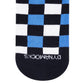 Sublime blue striped crew socks Closeup — navy, royal blue and white design — Dynamocks