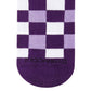 Sublime purple check crew socks Closeup — deep purple, lilac and white squares — Dynamocks