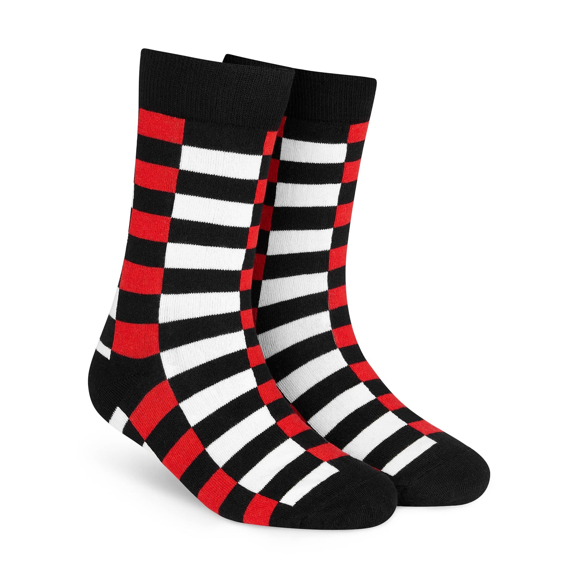 Sublime red check crew socks  — bold red, black and white squares — Dynamocks