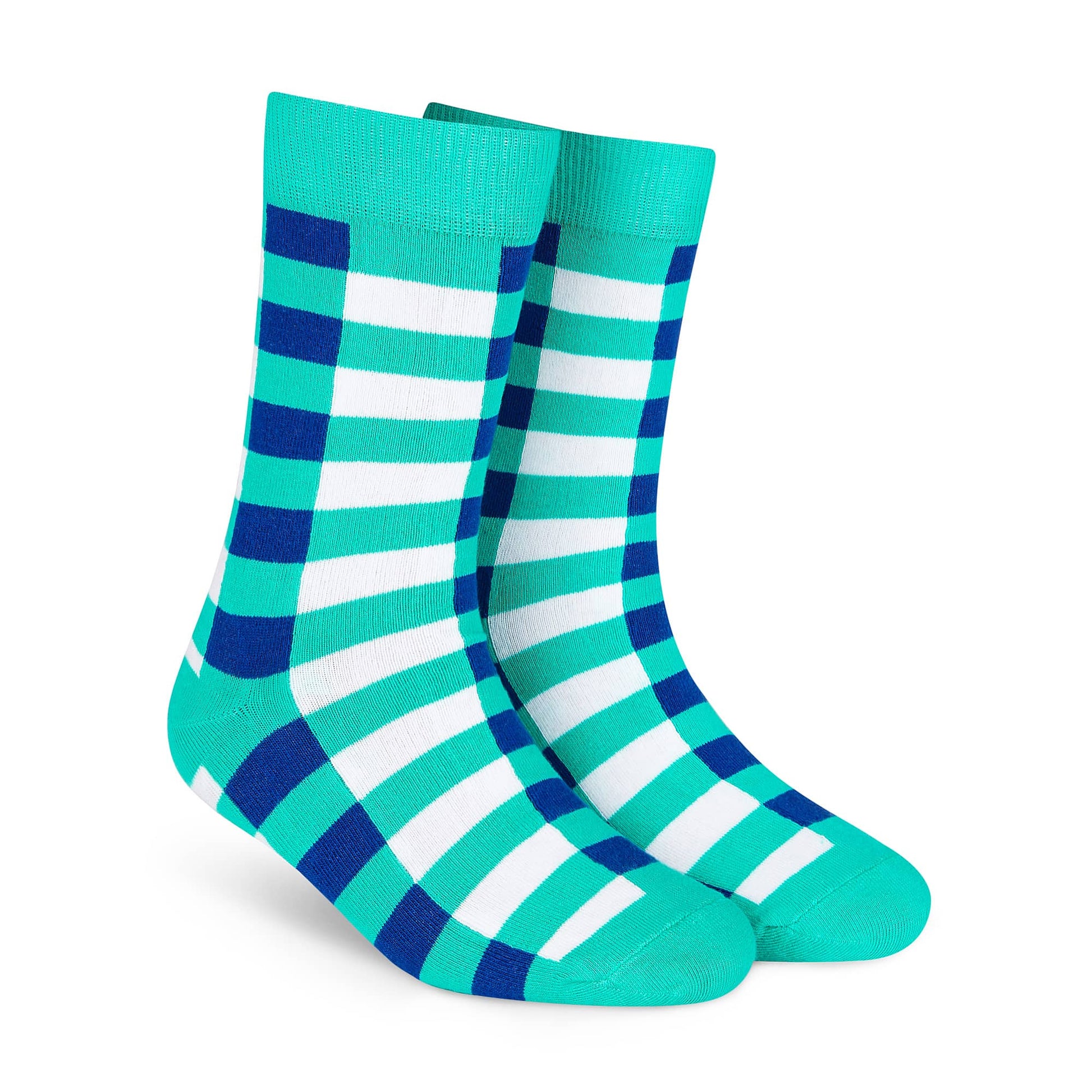 Sublime crew socks pair — wide stripe turquoise and navy design — Dynamocks India