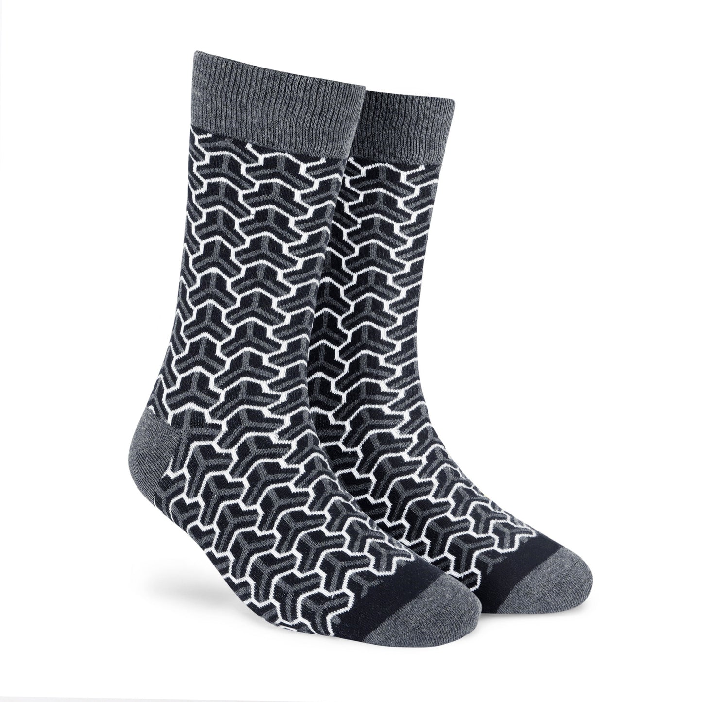 Trios geometric monochrome crew length socks for men and women — Dynamocks - Right Angle