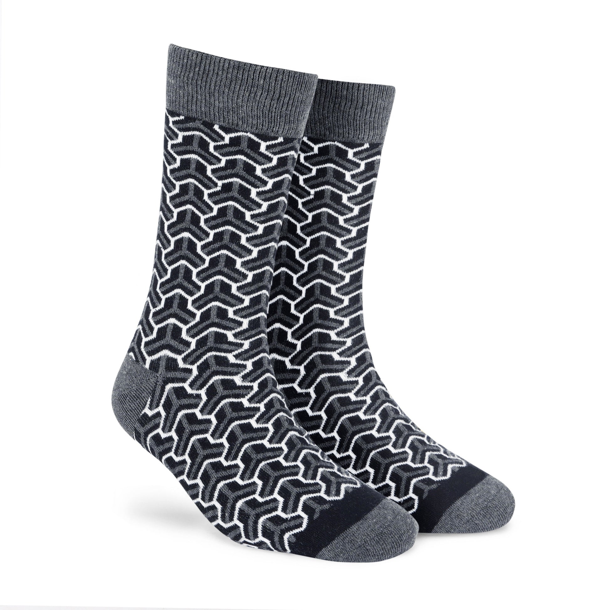 Trios geometric monochrome crew length socks for men and women — Dynamocks - Right Angle