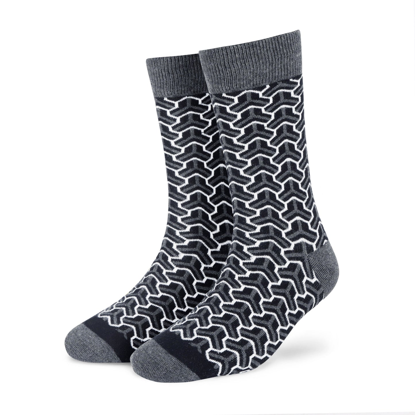 Trios geometric monochrome crew length socks for men and women — Dynamocks - Left Angle