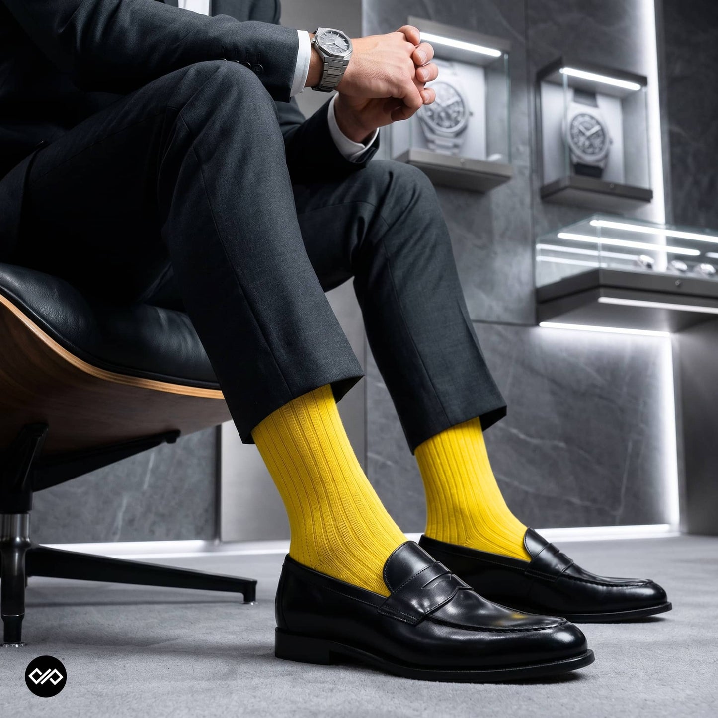 Dynamocks Yellow Solid Crew socks for men and women.