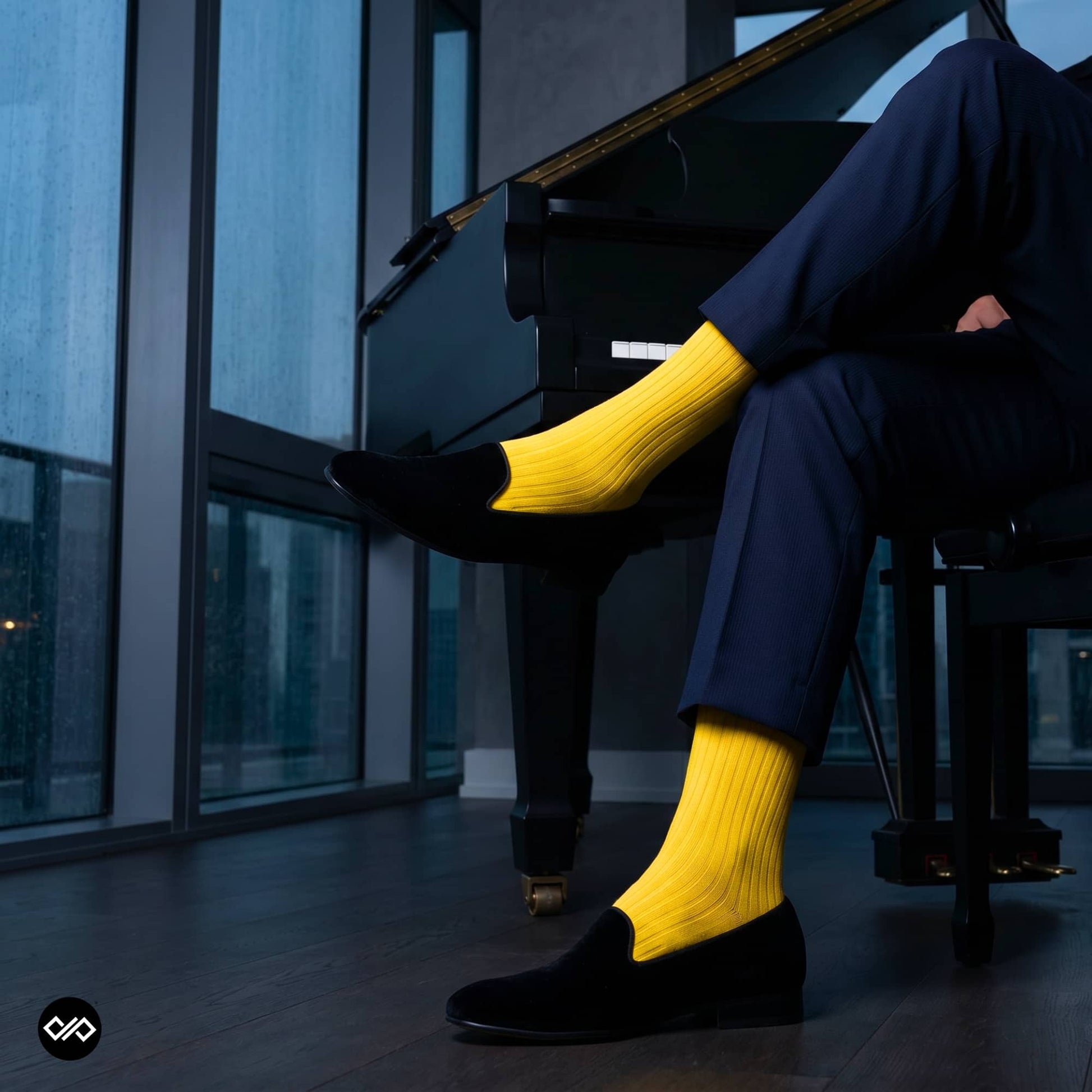 Dynamocks Yellow Solid Crew socks for men and women.