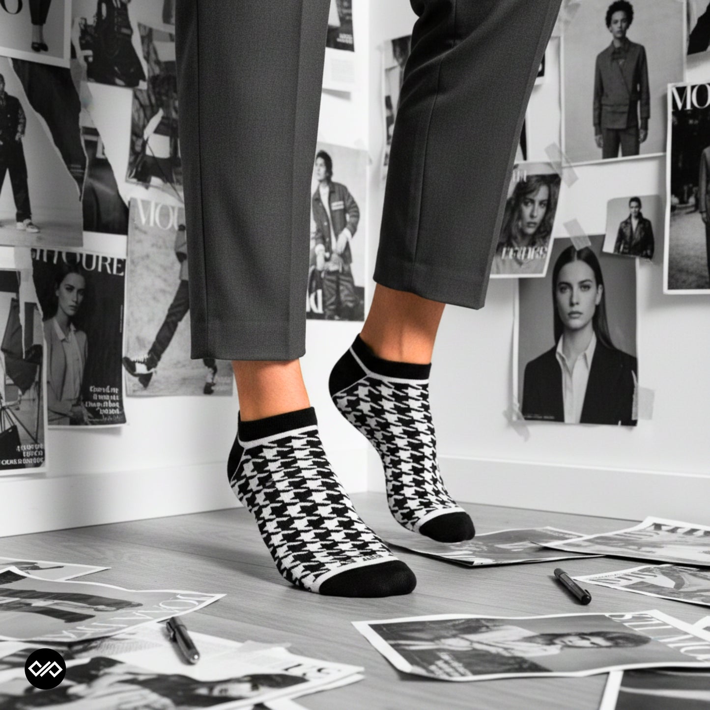 Dynamocks Houndstooth Black and White Low Ankle Length Socks for Men and Women.