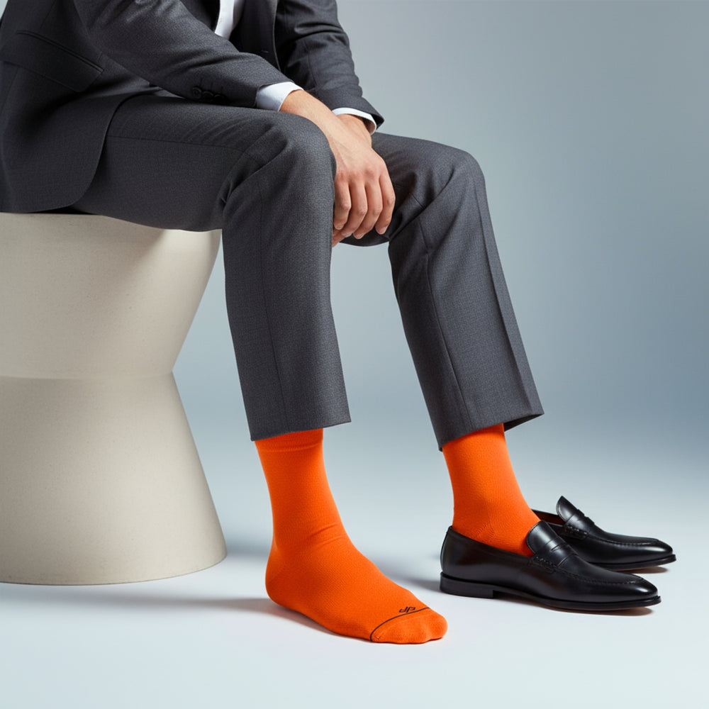 Dynamocks Bamboo Solid Orange Crew length socks for Men and Women.