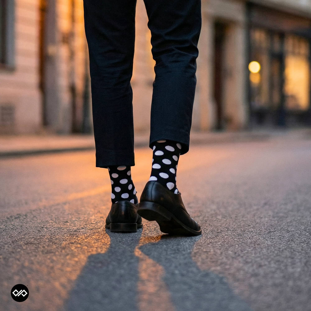 Polka Dots Black Bamboo Crew Socks for Men & Women | Dynamocks
