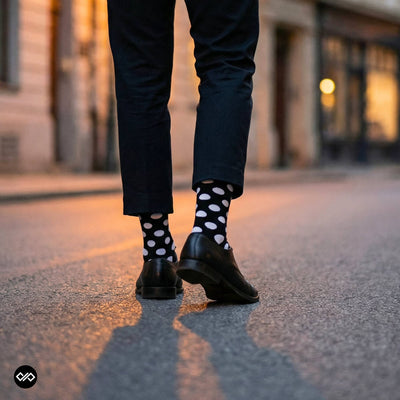 Polka Dots Black Bamboo Crew Socks for Men & Women | Dynamocks