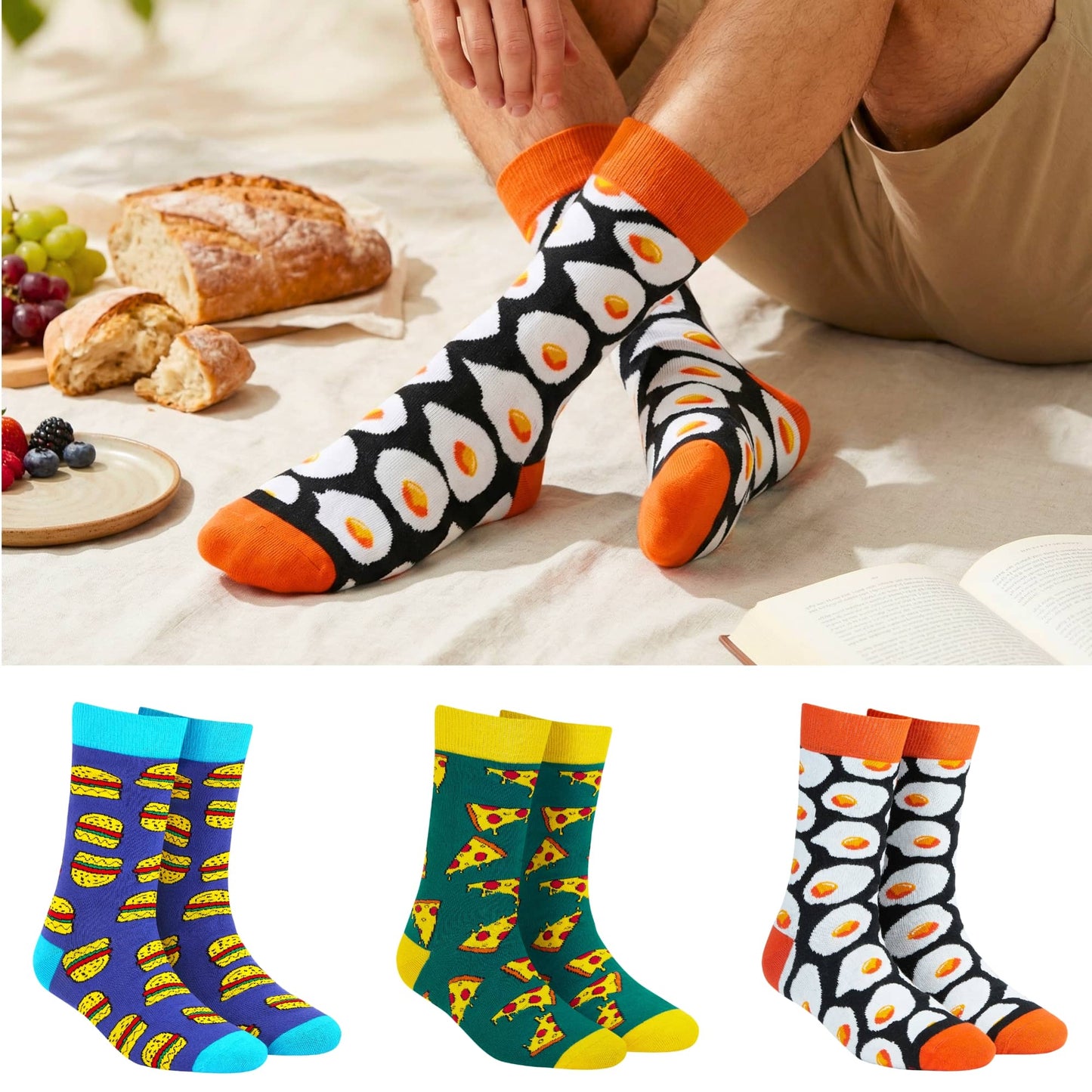 Food Print Crew Socks 3-Pack | Combed Cotton | Dynamocks