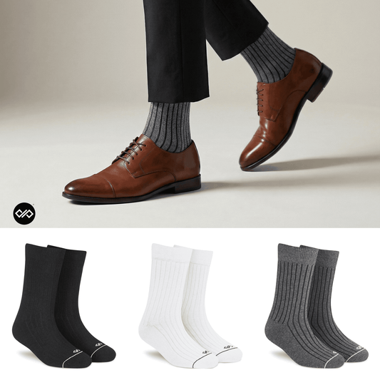 Core Neutrals 3-pack crew socks in Black, White and Dark Grey by Dynamocks