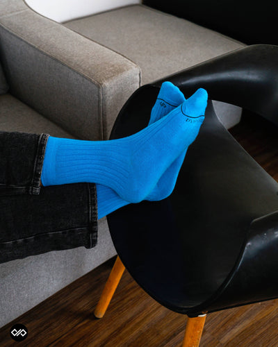 Solid Blue Unisex Crew Length Socks