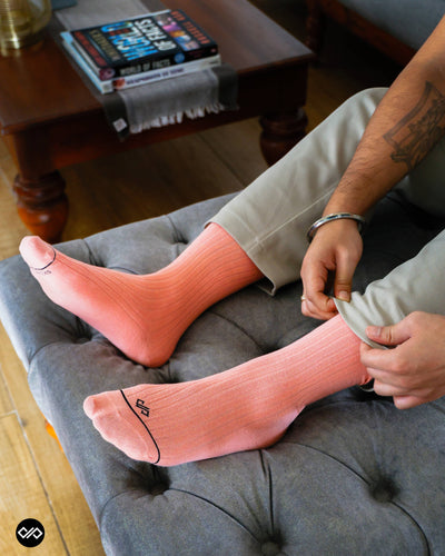 Solid Peach Unisex Crew Length Socks