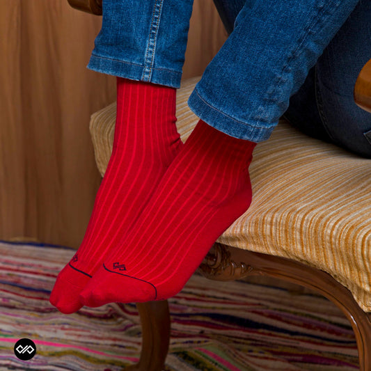 Dynamocks Solid Red Crew Length Socks for Men and Women.