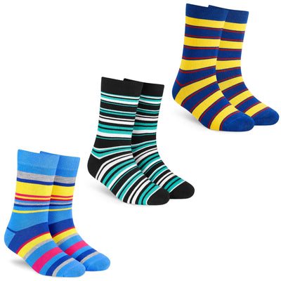 Unisex Crew Socks - 3 Pairs: Trendy Stripes for Comfort